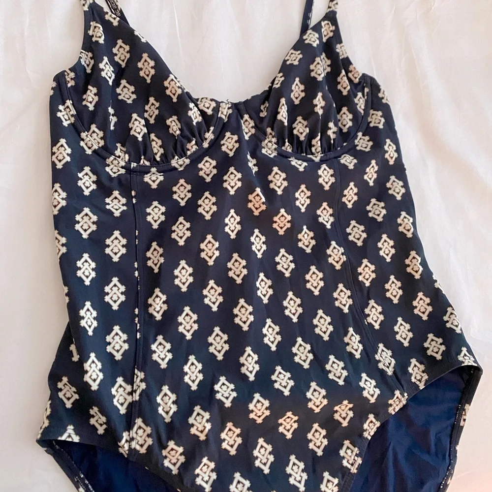 Tory Burch Navy and White One-Piece Swimsuit